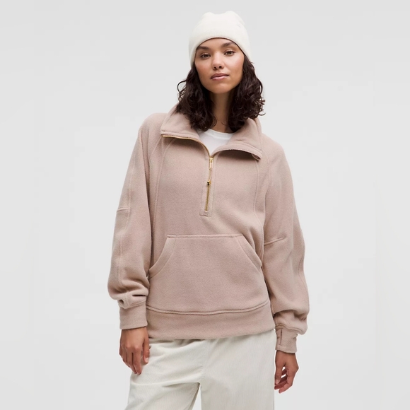 Lululemon Scuba Oversized Funnel-Neck Half Zip Fleece Adaptive Pink Tan Gold NWT - Picture 1 of 9